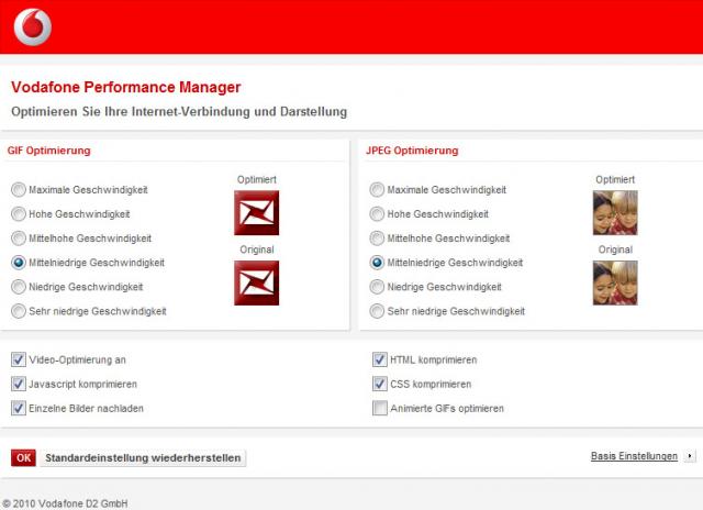 Vodafone Performance Einstellungen (erweitert) - Bildqualität anpassen